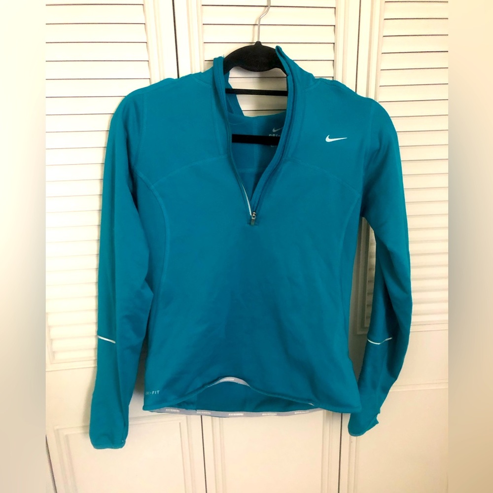 Turquoise blue Nike fleece half zip running pullover